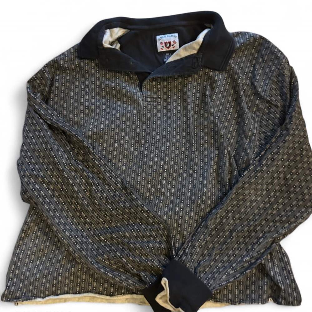 Patterned Long Sleeve Polo Shirt